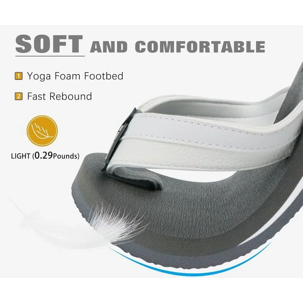 👉 Men's Flip Flop Sandal White Gray Leather Slip On Arch Support Comfort Shoes
